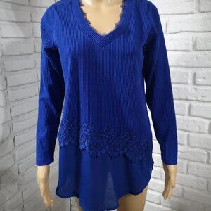NWT Cleo Ladies Royal Blue Long Sleeves Size XS Straight Fit V-neck Sweater